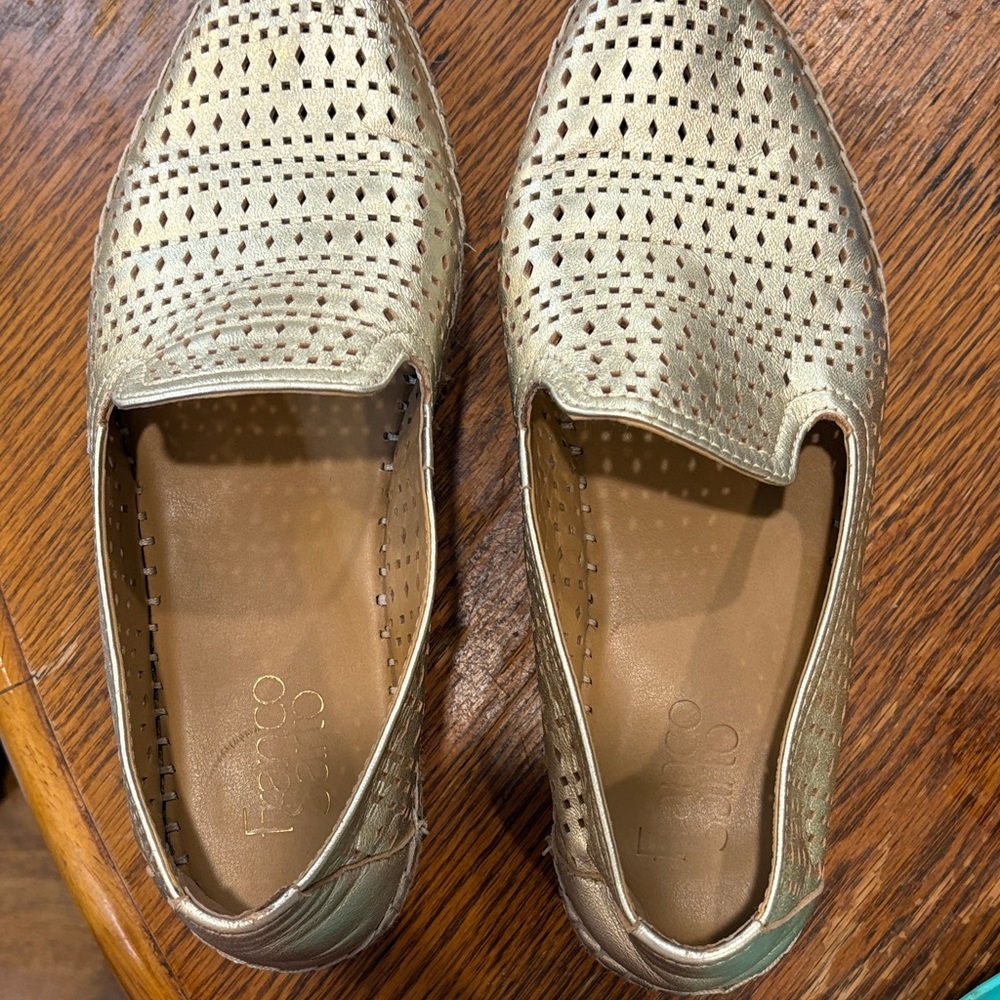 Franco Sarto Metallic Gold Perforated Loafers EUC